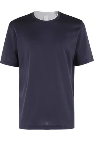 ELEVENTY Top, Herre, Blå, L, Bomuld, Blå og grå rund hals T-shirt