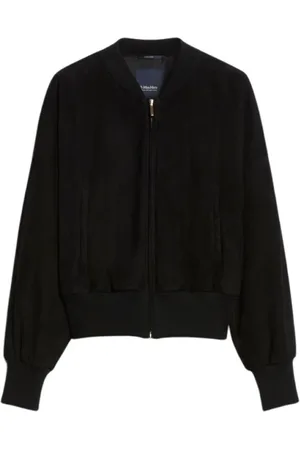 Max Mara Jakke, Dame, Sort, XS, Suede, Luksuriøs Suede Bomber Jakke