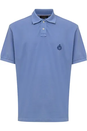 CANALI Top, Herre, Blå, XL, Bomuld, Kortærmet Polo Shirt med Frøknap