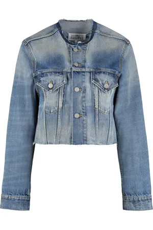 Maison Margiela Jakke, Dame, Blå, S, Denim, Frayed Hem Denim Jakke
