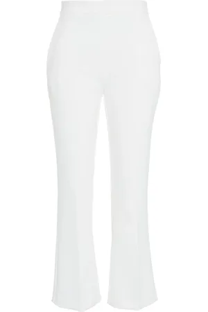 Elisabetta Franchi Bukser, Dame, Hvid, XL, Polyester, Cropped Crêpe Bukser med Gyldne Detaljer