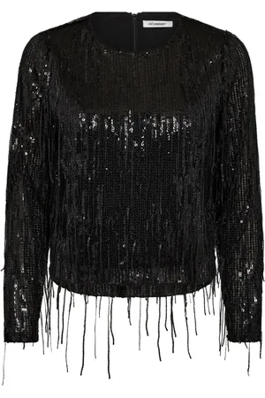 Co`Couture Bluser & Skjorter, Dame, Sort, L, Pailletbluse med frynser