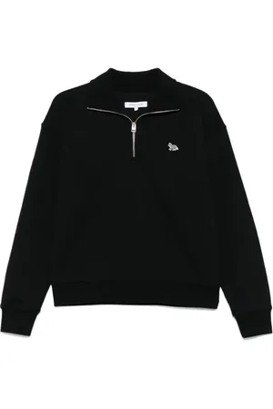 Maison Kitsuné Sweathshirts & Hoodies, Dame, Sort, S, Bomuld, Sort Half Zip Højhalset Sweater