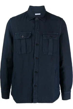 Boglioli Skjorte, Herre, Blå, S, Linned, Slim Fit Skjorte med Firkantet Manchet
