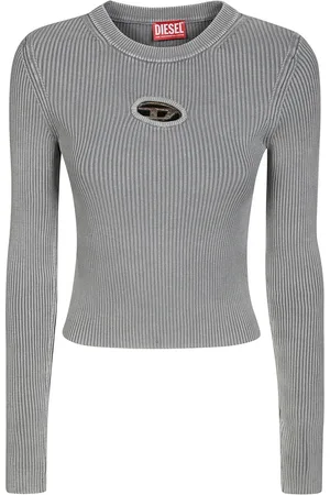 Diesel Top, Dame, Grå, S, Bomuld, Langærmet Logo T-shirt