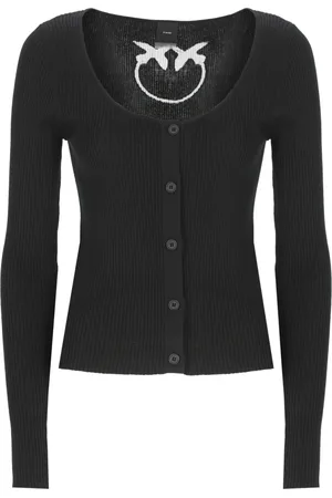 Pinko Strik, Dame, Sort, L, Sort Silke Cardigan Med Bred Hals Sweater