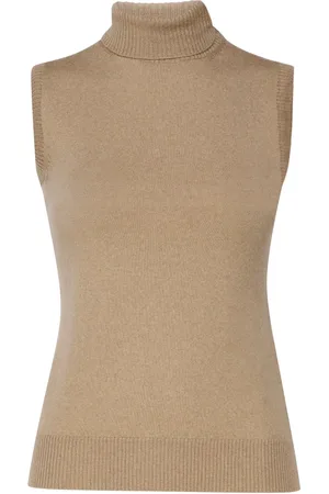 Sportmax Strik, Dame, Brun, M, Uld, Camel Wool High Neck Sweater