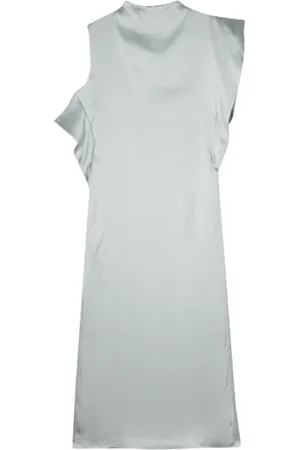 Fendi Kjole, Dame, Blå, XS, Satin, Blå Silke Flæse Midi Kjole
