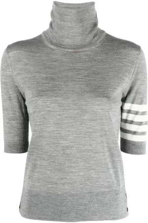 Thom Browne Strik, Dame, Grå, XS, Uld, Lysegrå Uld Turtleneck