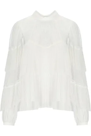 Twin-Set Bluser & Skjorter, Dame, Hvid, XS, Uld, Hvid Plisseret Bluse med Blondeindsatser