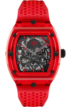 Philipp Plein Tilbehør, Herre, Rød, ONE SIZE, Nylon, Automatisk herreur The $keleton Crystal