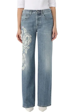 Dondup Jeans, Dame, Blå, W29, Bomuld, Broderet Jacklyn Wide Leg Jeans