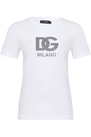 Dolce & Gabbana Top, Dame, Hvid, L, Bomuld, Casual Bomuld T-shirt i Sort