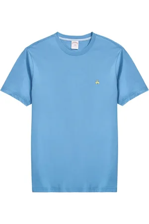 Brooks Brothers Top, Herre, Blå, S, Bomuld, Vasket Supima Bomulds Logo Crewneck T-shirt
