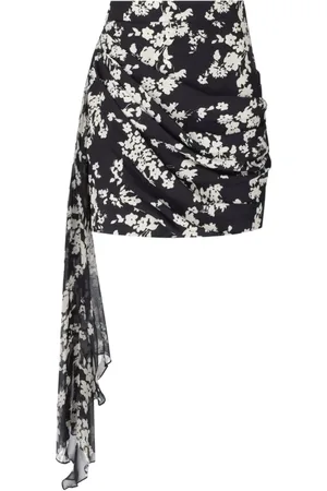 Elisabetta Franchi Nederdel, Dame, Sort, XS, Sort Blomstret Draperet Nederdel