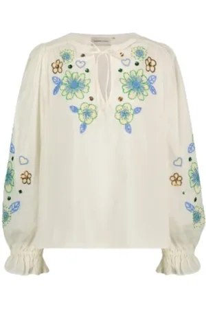 Fabienne Chapot Bluser & Skjorter, Dame, Hvid, L, Bomuld, Blomstret perlebluse boheme stil