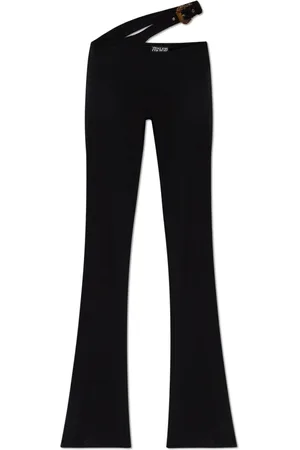 VERSACE Bukser, Dame, Sort, XS, Bomuld, Rillede bukser med justerbar taljebånd