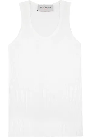 ERMANNO SCERVINO Top, Dame, Hvid, L, Ribstrikket Stretch Top