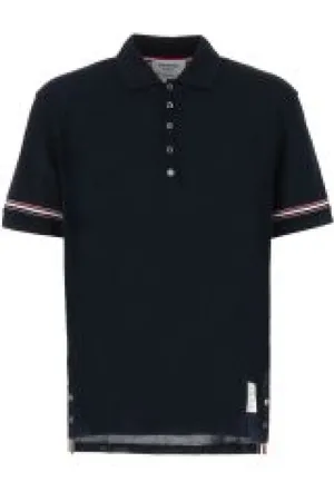 Thom Browne Top, Herre, Sort, M, Bomuld, Letvægts Bomuldspolo med Ribkant