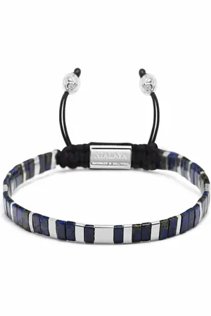 Nialaya Tilbehør, Dame, Grå, M, Armbånd med marmorerede blå og sølvfarvede Miyuki Tila-perler