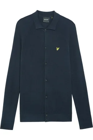 Lyle & Scott Strik, Herre, Blå, 2XL, Linned, Mid Knits Strikket Skjorte i Linnedblanding