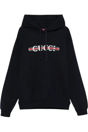 Gucci Sweathshirts & Hoodies, Herre, Blå, L, Bomuld, Blå hættetrøje med webprint