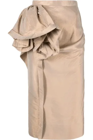 Maison Margiela Nederdel, Dame, , XS, Satin, Gold Satin Floral Midi Skirt