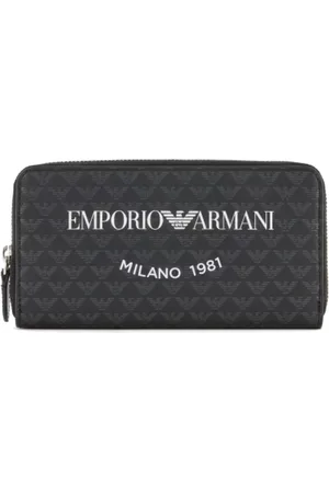 Emporio Armani Tilbehør, Dame, Sort, ONE SIZE, Polyester, Zip Around Wallet med Eagle Logo