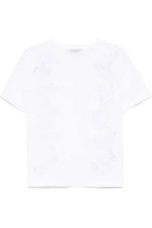 ERMANNO SCERVINO Top, Dame, Hvid, S, Bomuld, Hvid T-shirt med rund hals og transparente paneler