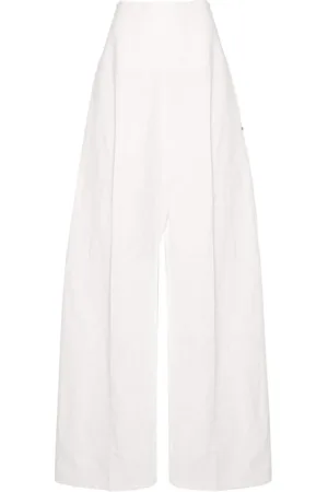 Sportmax Bukser, Dame, Hvid, 2XS, Bomuld, Brede bukser med rhinstensdetaljer