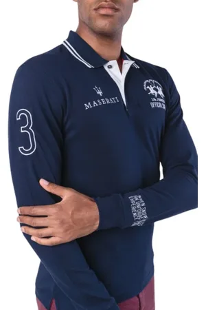 La Martina Top, Herre, Blå, 2XL, Bomuld, Langærmet poloshirt