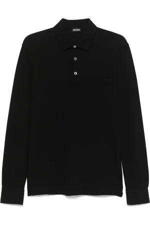 Ermenegildo Zegna Top, Herre, Sort, XL, Bomuld, Bomulds Polo Shirt med 3 Knapper