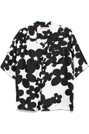 Marni Skjorte, Herre, Sort, L, Uld, Blomstret Silk Camp Collar Skjorte