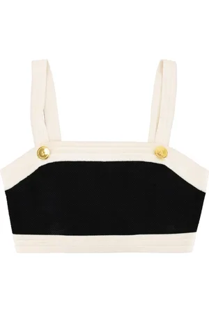 Elisabetta Franchi Top, Dame, Sort, XS, Uld, Gold Button Strik Crop Top