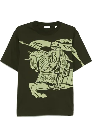 Burberry Top, Herre, Grøn, M, Bomuld, T-shirt med rytterridderdesign