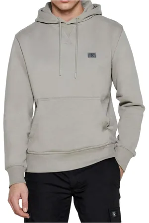 Calvin Klein Sweathshirts & Hoodies, Herre, Grå, XL, Bomuld, Grå Hættetrøje med Ribstrik