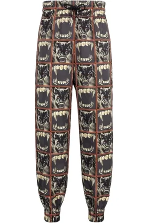 Roberto Cavalli Bukser, Herre, Sort, S, Bomuld, Panter-print joggingbukser med tiger-tand detaljer