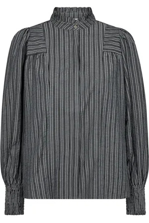 Co`Couture Bluser & Skjorter, Dame, Sort, L, Tyl, Stribet skjorte med pufærmer