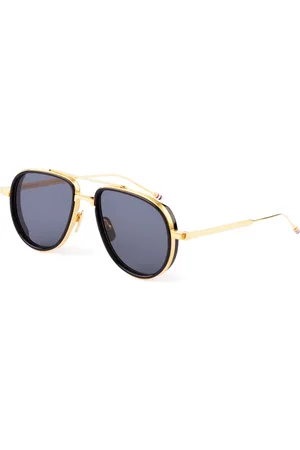 Thom Browne Tilbehør, Herre, Gul, ONE SIZE, Uld, Aviator Solbriller 18k Guldbelagt Sort