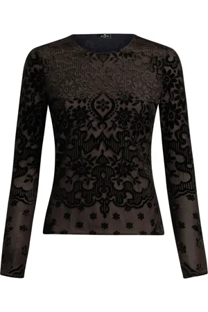 Etro Top, Dame, Sort, M, Tyl, Sort Jacquard Tulle Top i Sort Fløjl