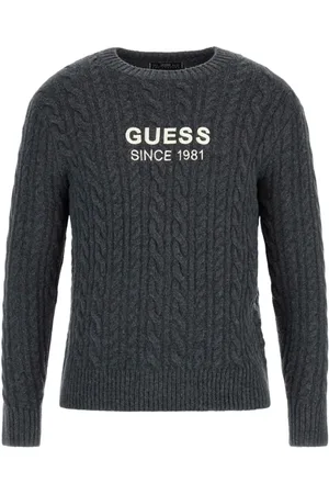 Guess Strik, Herre, Grå, L, Uld, Grå Jersey Rundhalset Strik