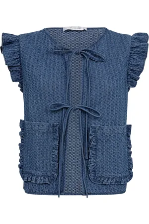 Co`Couture Jakke, Dame, Blå, M, Denim, Denim Vest med Flæsedetaljer