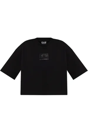 EA7 Top, Dame, Sort, S, Bomuld, Logo Series cropped T-shirt i bomuldsblanding