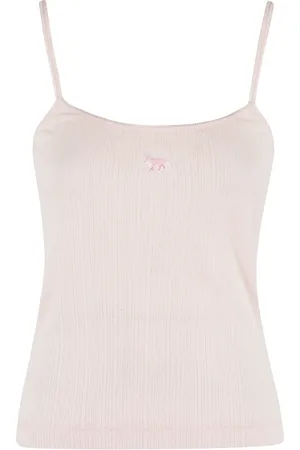 Maison Kitsuné Top, Dame, Lyserød, M, Bomuld, Lyserød Blondekant Jersey Tank Top
