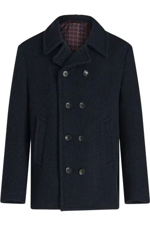 Etro Jakke, Herre, Blå, M, Uld, Kort Pea Coat Jakke