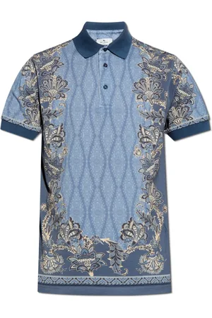 Etro Top, Herre, Blå, M, Bomuld, Polo med dekorativt print