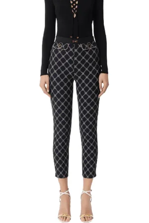 Elisabetta Franchi Bukser, Dame, Sort, M, Uld, Diamantmønstrede crepebukser