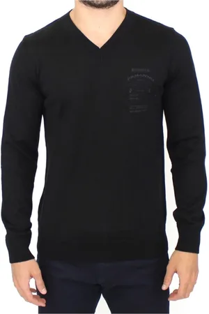 ERMANNO SCERVINO Strik, Herre, Sort, M, Uld, Sort V-hals Pullover Sweater