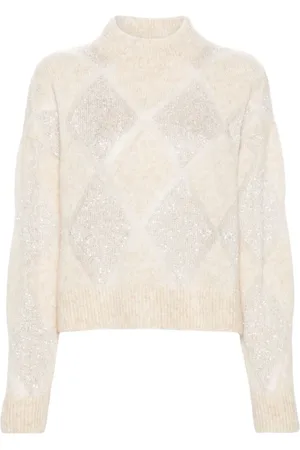 Brunello Cucinelli Strik, Dame, Brun, M, Brun Højhalset Sweater