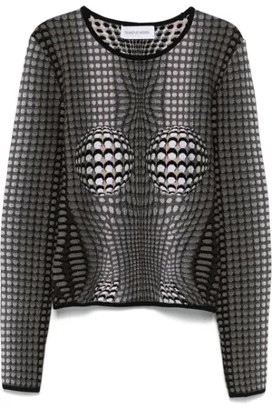 Marine Serre Top, Dame, Grå, M, Crescent Moon Jacquard Top